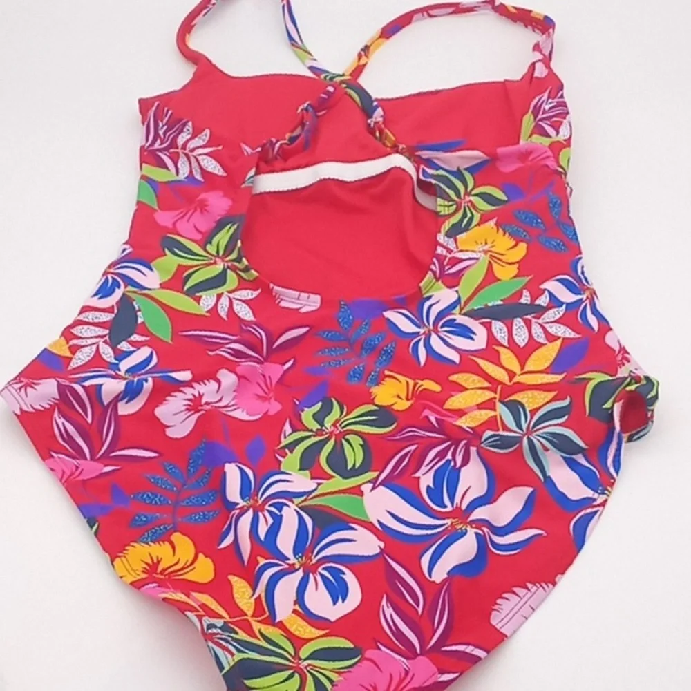 Sold! Caribbean Joe Tropical Print One Piece Swimsuit Red‎ 14 NWOT - Picture 6 of 13